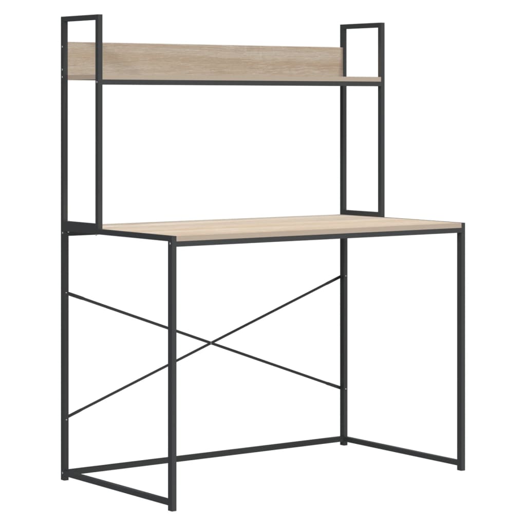Computer Desk Black and Oak Engineered Wood 43.3x23.6x54.3 in
