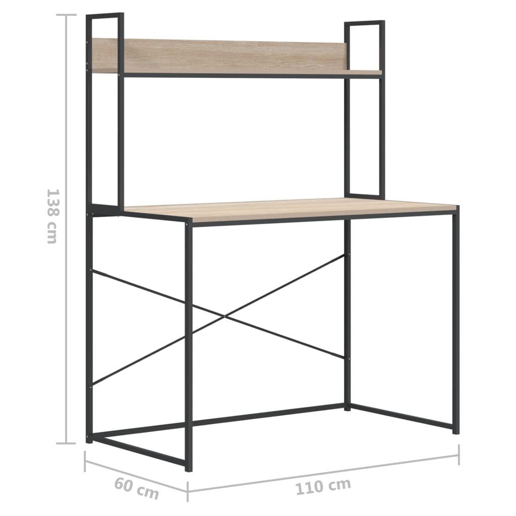 Computer Desk Black and Oak Engineered Wood 43.3x23.6x54.3 in