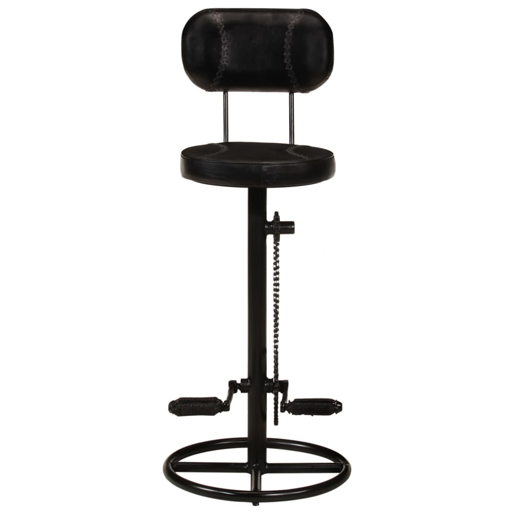 Bar Stool Set of 2 Black Real goat leather, iron Footrest