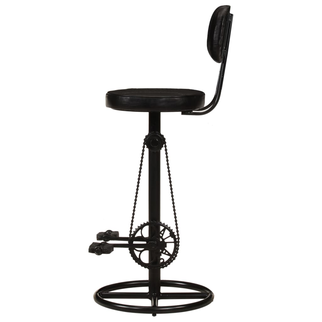 Bar Stool Set of 2 Black Real goat leather, iron Footrest
