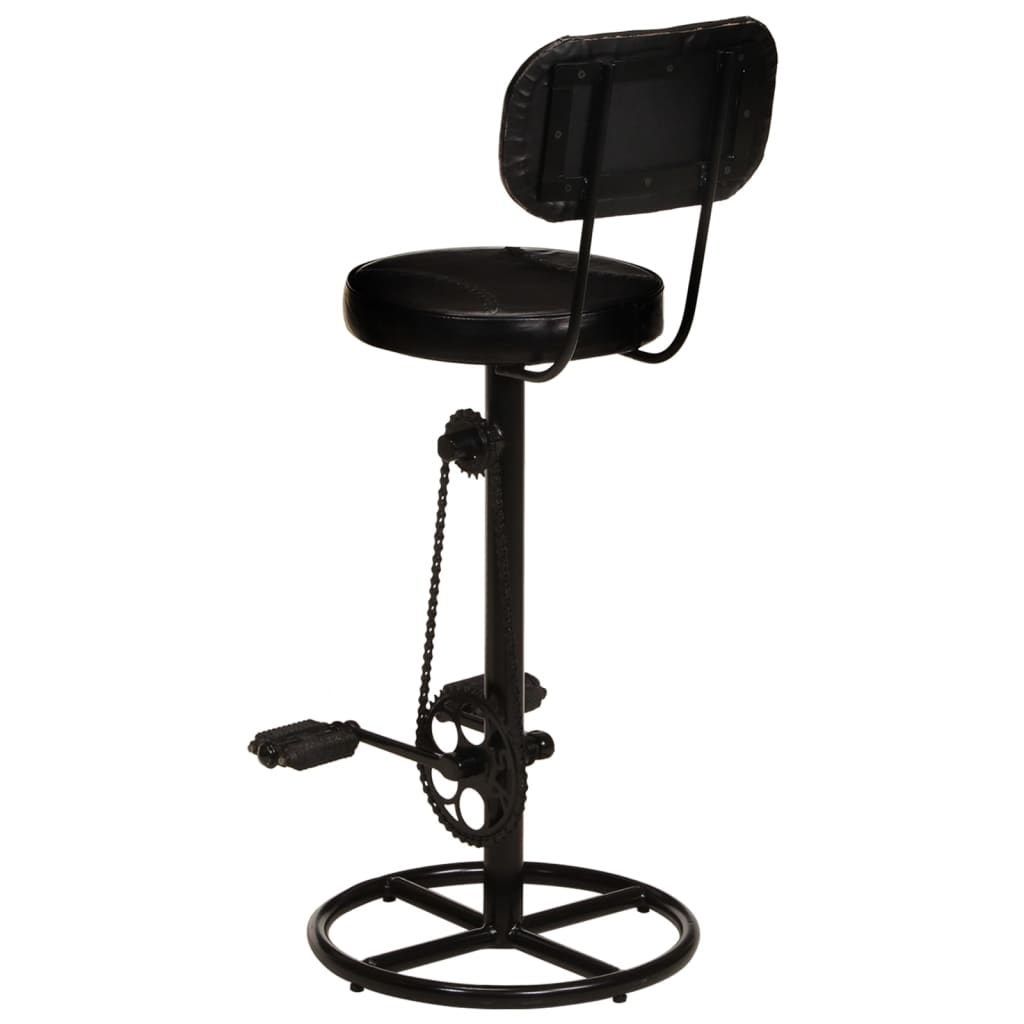 Bar Stool Set of 2 Black Real goat leather, iron Footrest