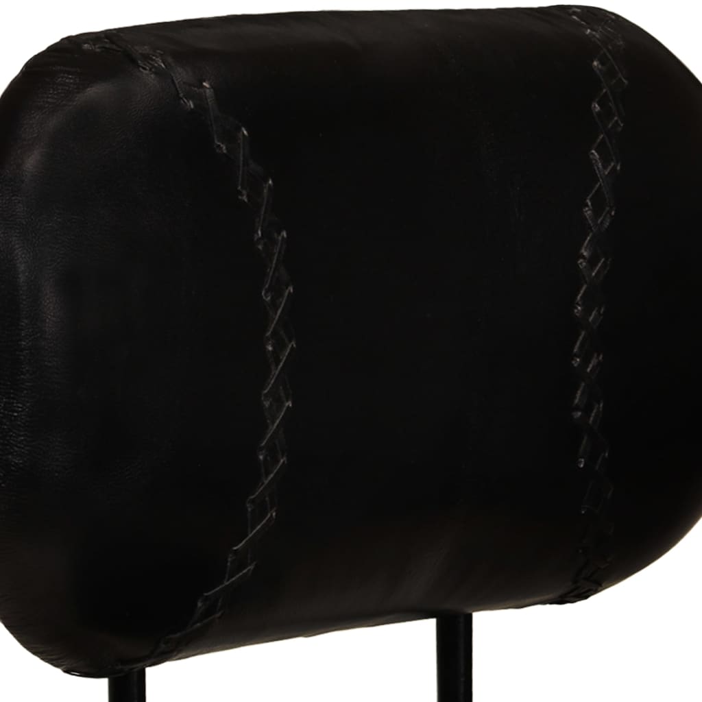 Bar Stool Set of 2 Black Real goat leather, iron Footrest