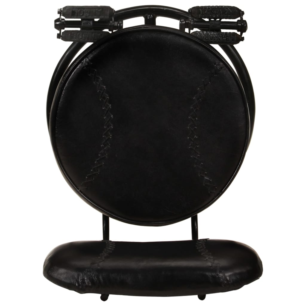 Bar Stool Set of 2 Black Real goat leather, iron Footrest