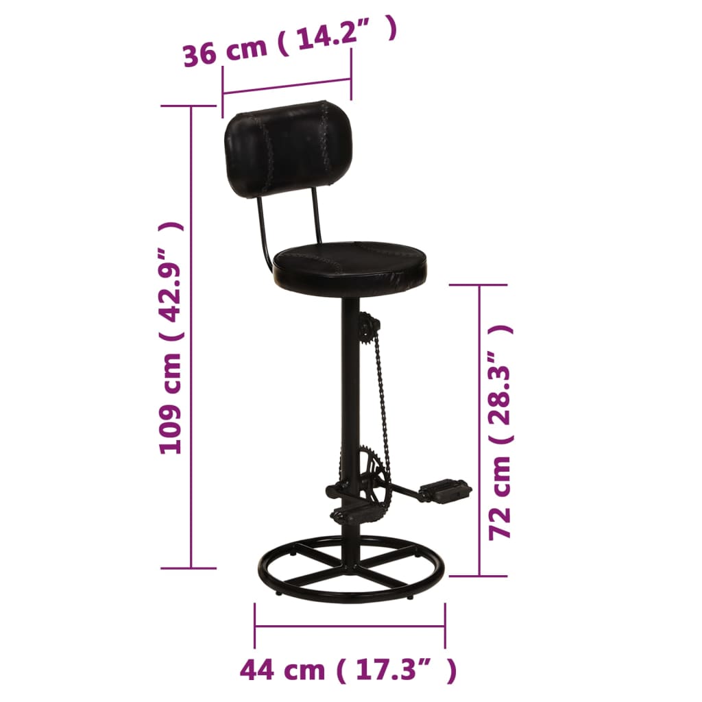 Bar Stool Set of 2 Black Real goat leather, iron Footrest