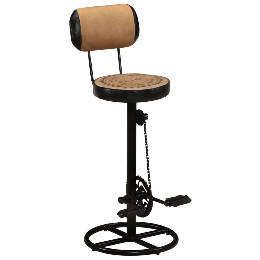 Bar Stool Set of 2 Brown Canvas Standard Footrest Bar Stool