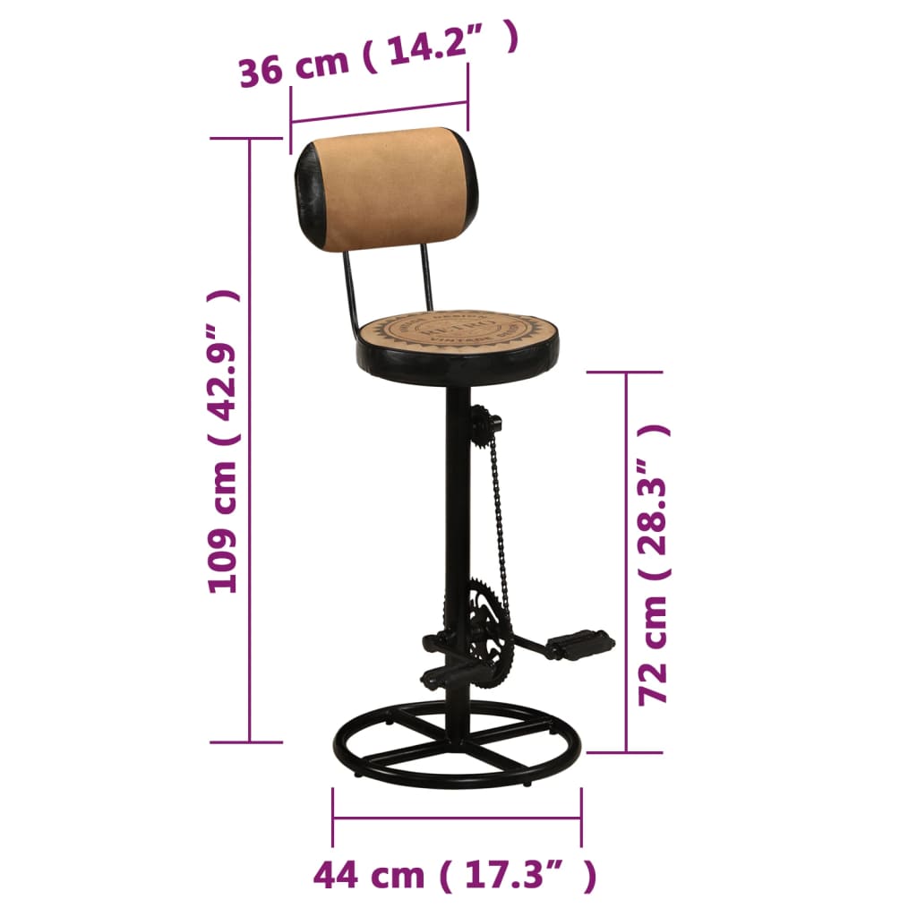 Bar Stool Set of 2 Brown Canvas Standard Footrest Bar Stool
