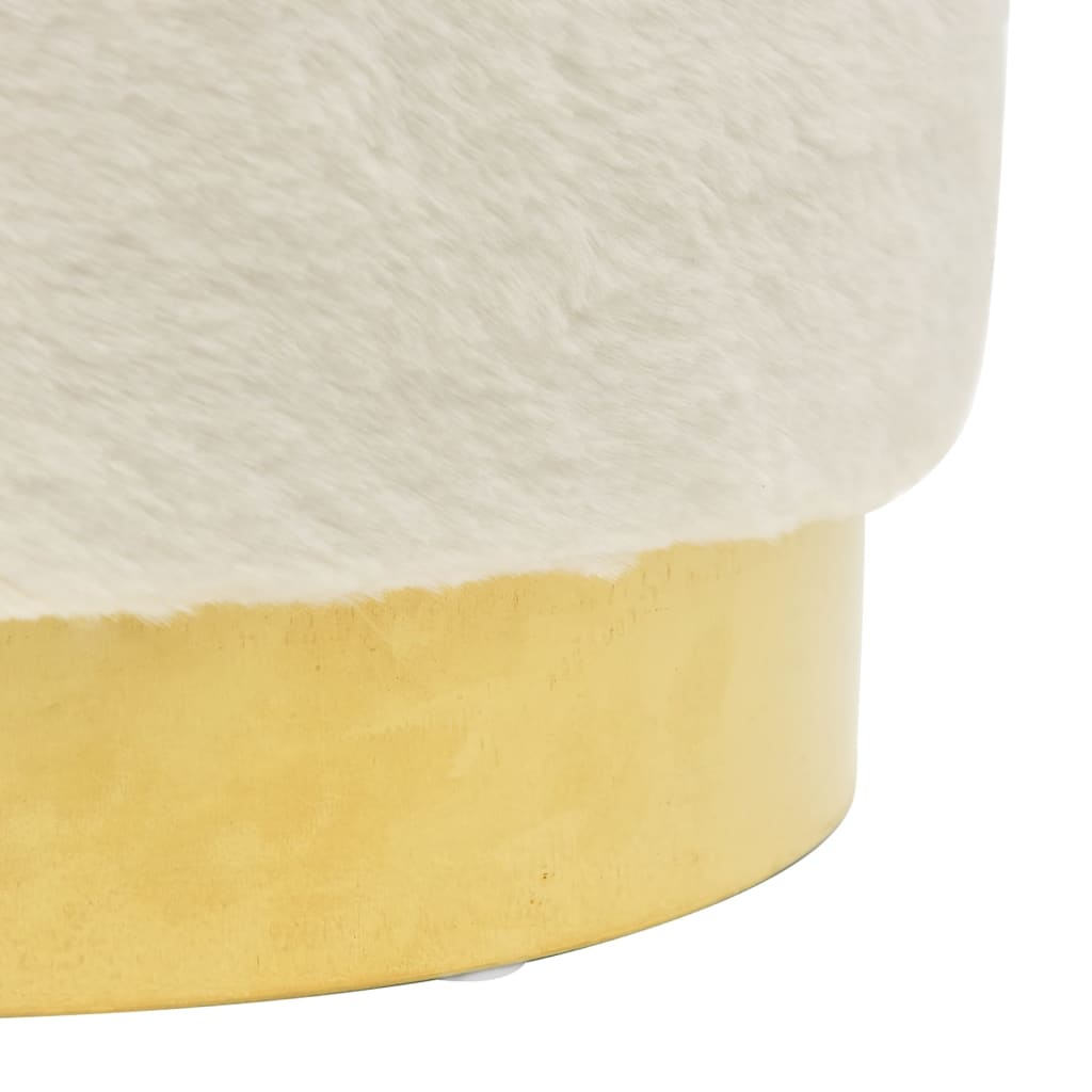 Stool White and Gold Plush (100% Polyester), Iron Medium Stool