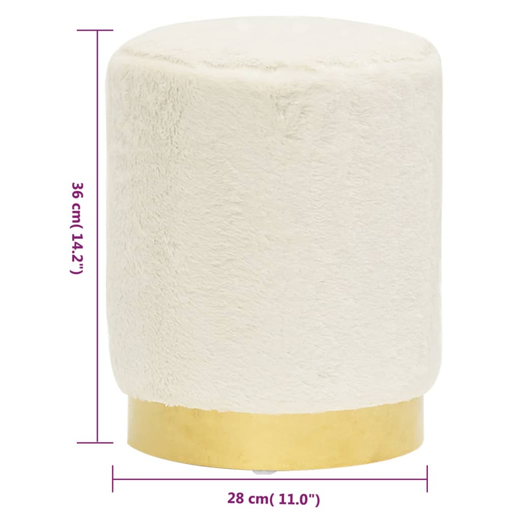 Stool White and Gold Plush (100% Polyester), Iron Medium Stool