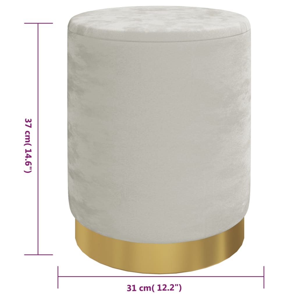 Round Storage Hocker Light Gray Velvet 12.2" x 14.6"