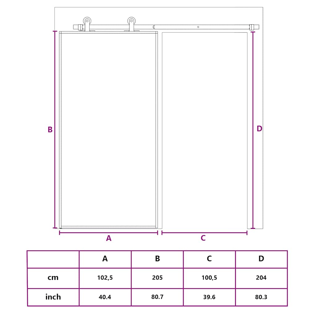 Sliding Door Black 40.4"x80.7" ESG Glass and Aluminum