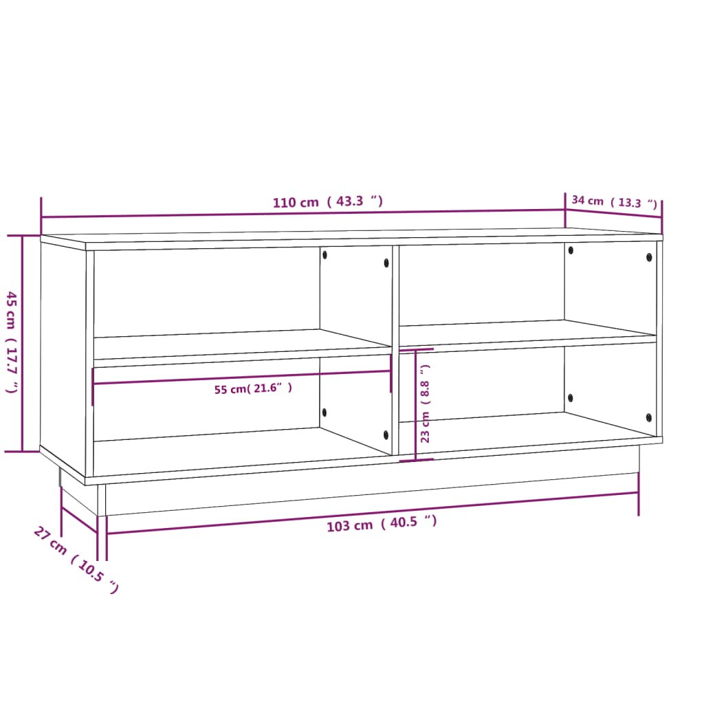 Shoe Cabinet 43.3x13.4x17.7" Solid Wood Pine
