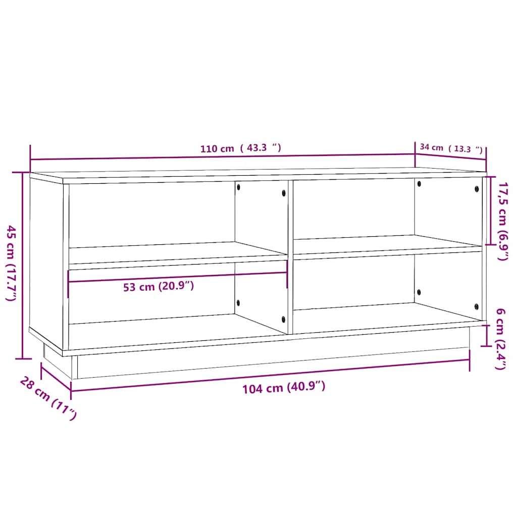 Shoe Cabinet White 43.3x13.4x17.7" Solid Wood Pine