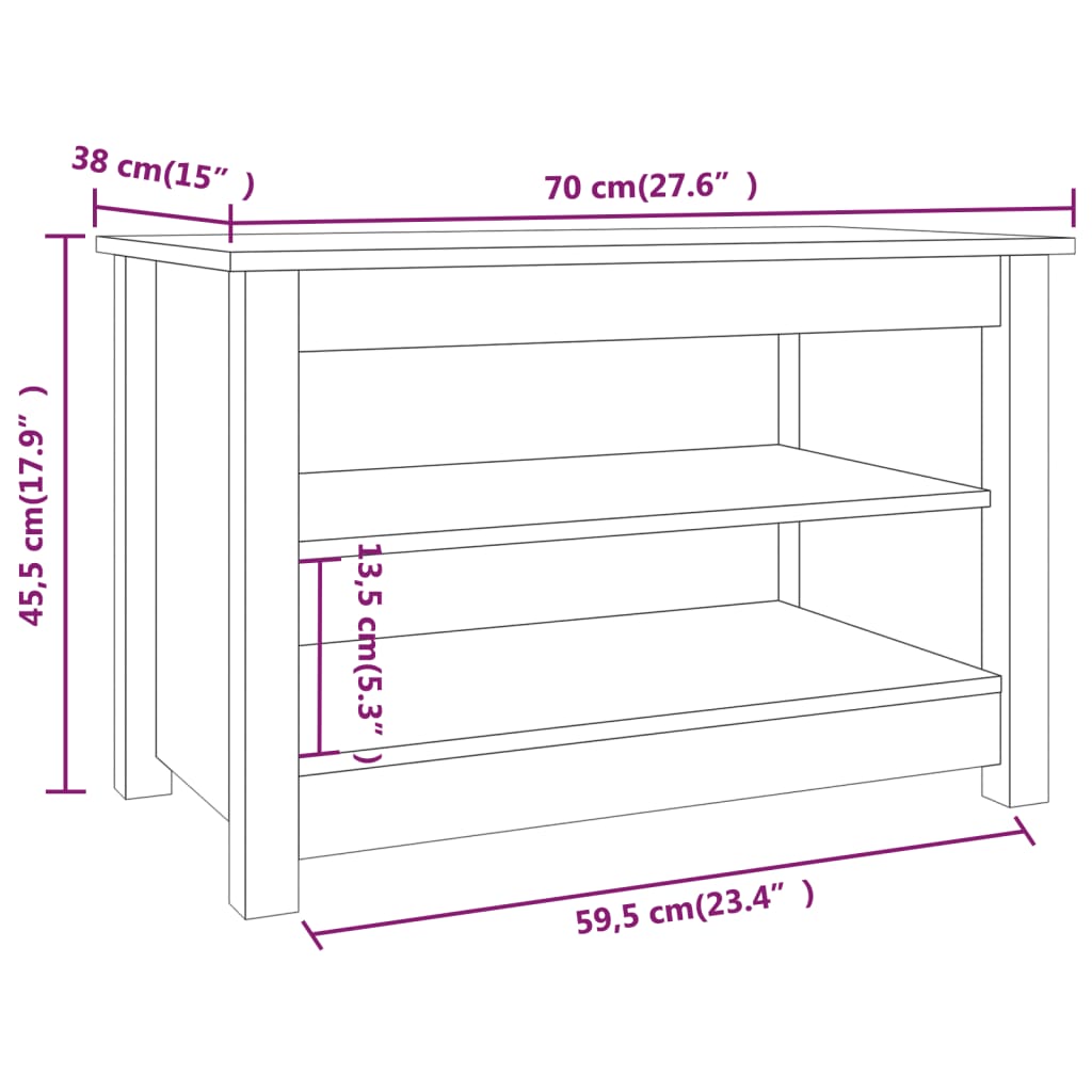 Shoe Bench White 27.6x15.0x17.9" Solid Wood Pine