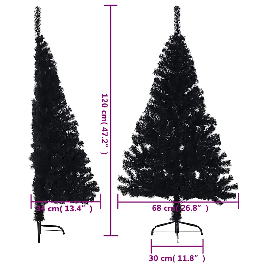 Artificial Half Christmas Tree with Stand Black 4 ft PVC