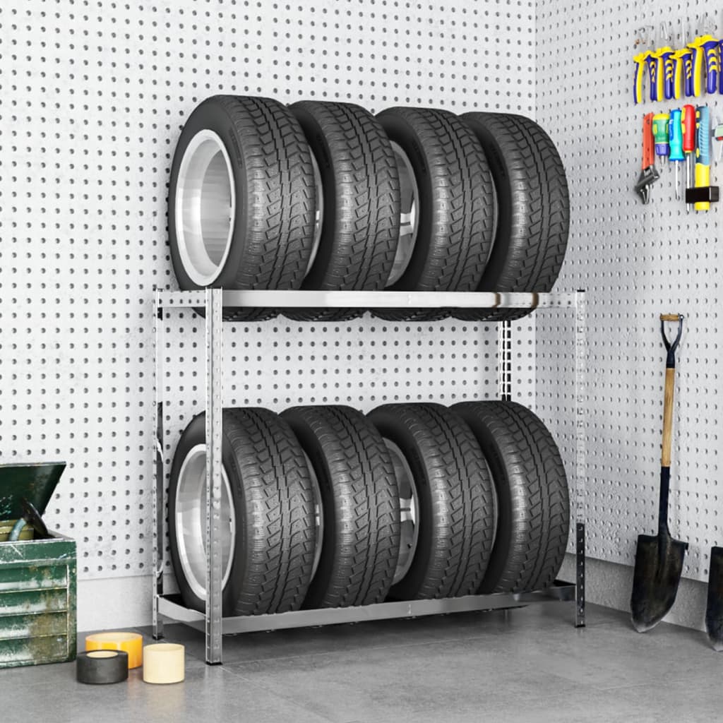 2-Layer Tire Rack Silver 43.3"x15.7"x43.3" Steel