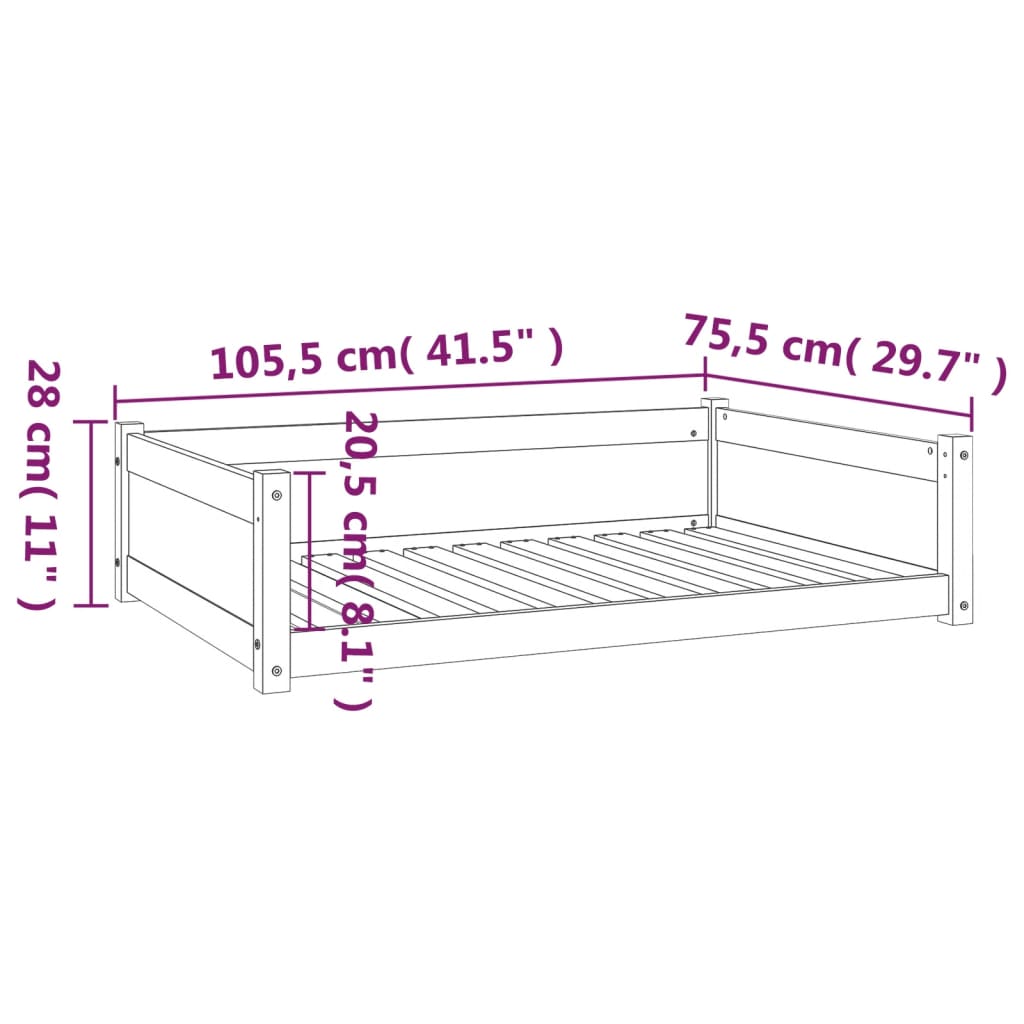 Dog Bed White 105,5x75,5 x 11.0 " Solid Pine Wood