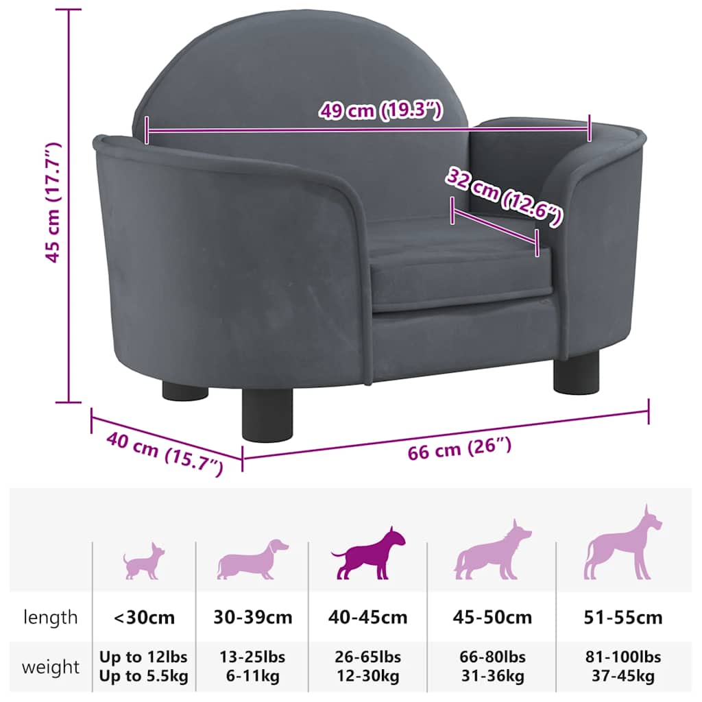 Dog Bed Dark Grey Velvet Small Sturdy Dog Sofa Other Modern