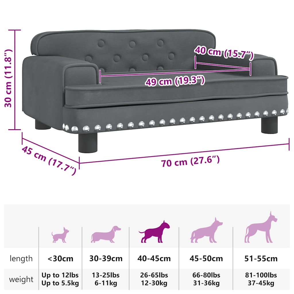 Dog Bed Dark Grey 70x45 x 11.8 " Velvet
