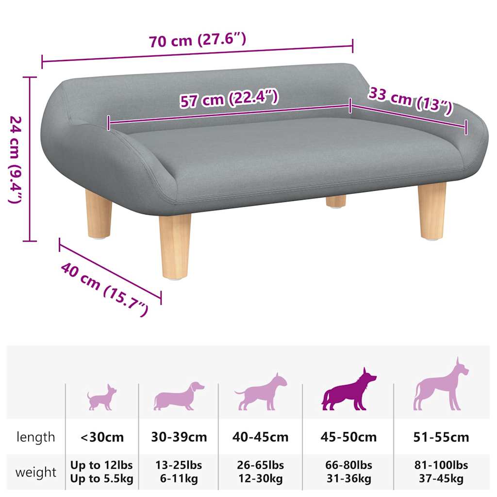 Dog Bed Light Grey Fabric (100% polyester), solid pine wood