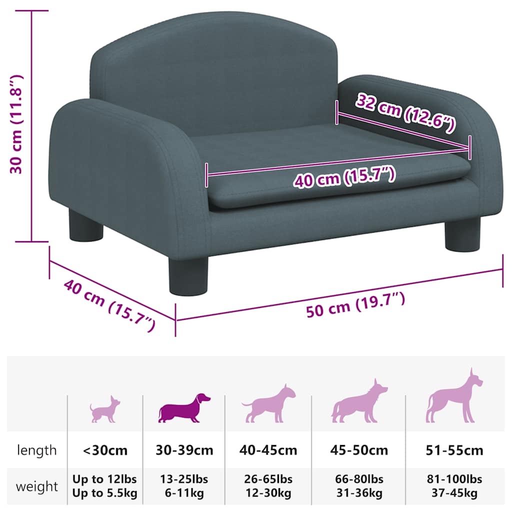 Dog Bed Dark Grey 50x40 x 11.8 " Fabric