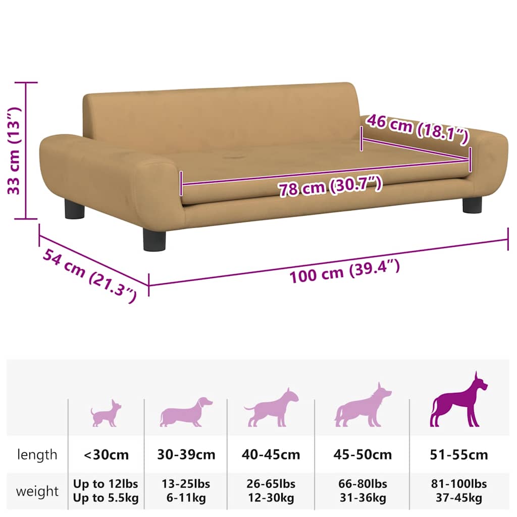 Dog Bed Brown 100x54 x 13.0 " Velvet