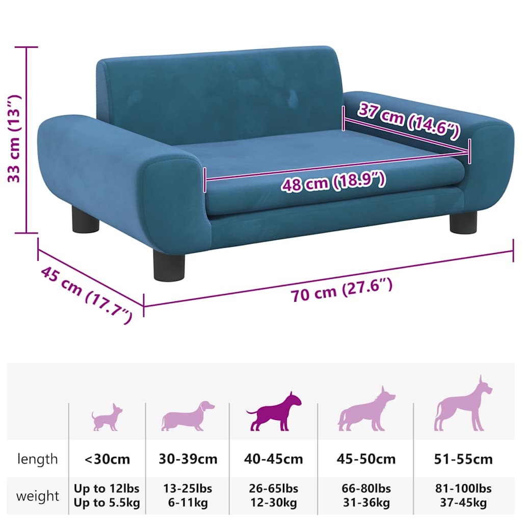 Dog Bed Blue 70x45 x 13.0 " Velvet