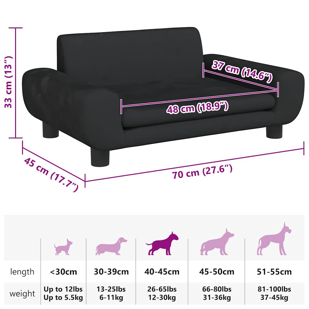Dog Bed Black 70x45 x 13.0 " Velvet