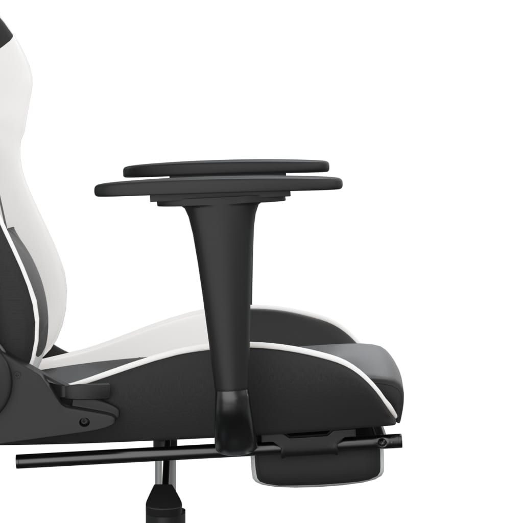 Gaming Chair Black and White Faux Leather, Metal, Plywood, Foam