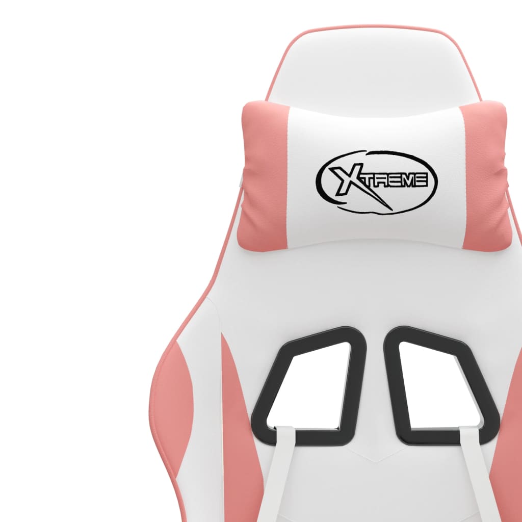 Gaming Chair White and Pink Faux Leather, Foam, Metal, Plywood