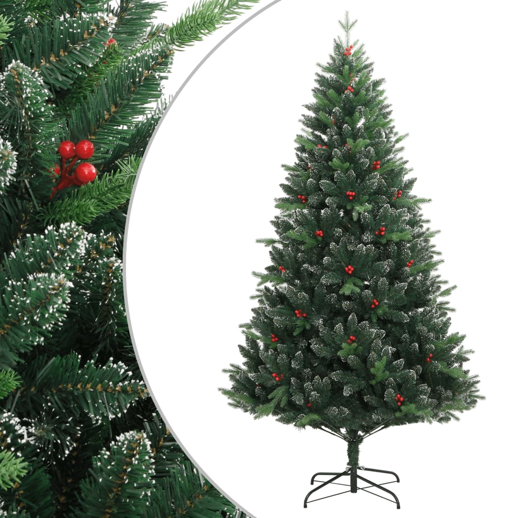 Artificial Hinged Christmas Tree Green with Red PVC, PE, Metal