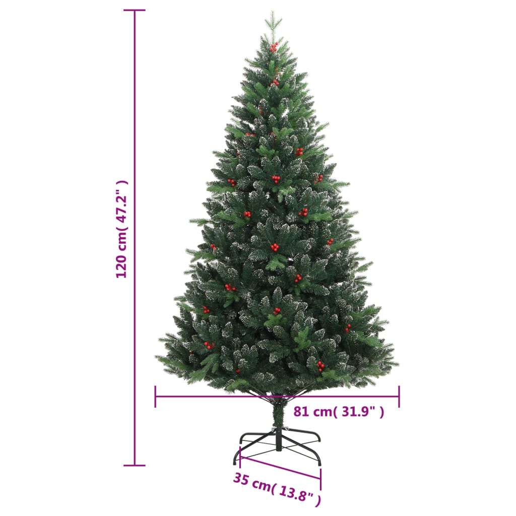 Artificial Hinged Christmas Tree Green with Red PVC, PE, Metal