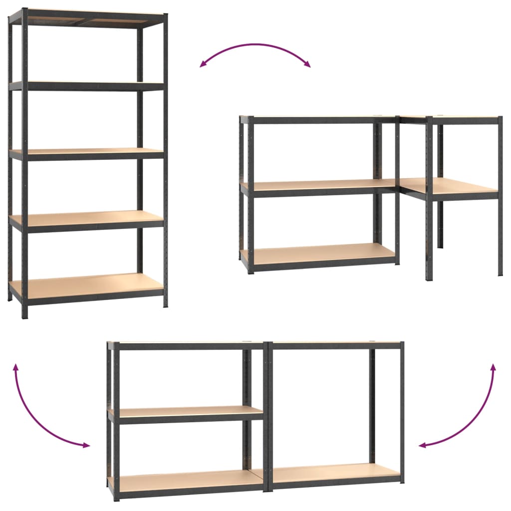 5-Layer Heavy-duty Shelves 3 pcs Gray Steel&Engineered Wood