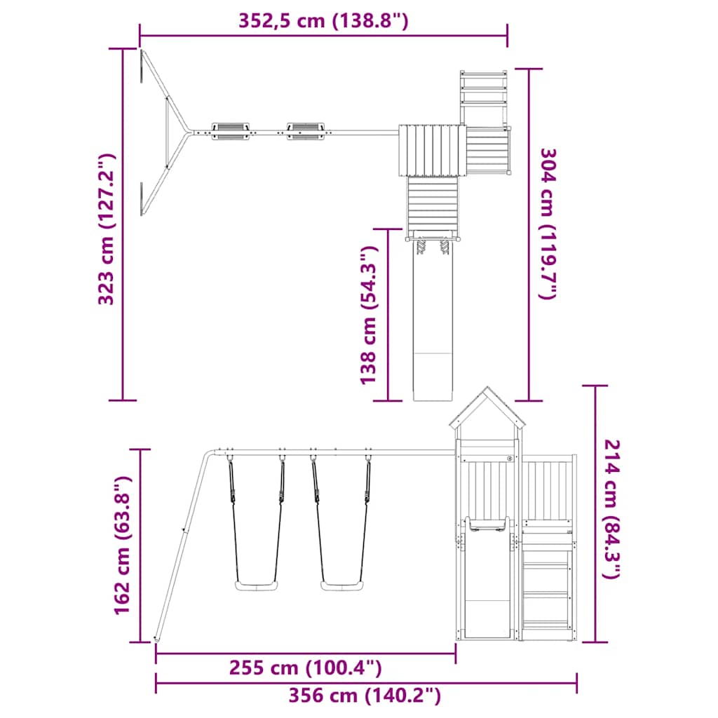 Outdoor Playset Natural wood Vacuum pressure treated pinewood Large