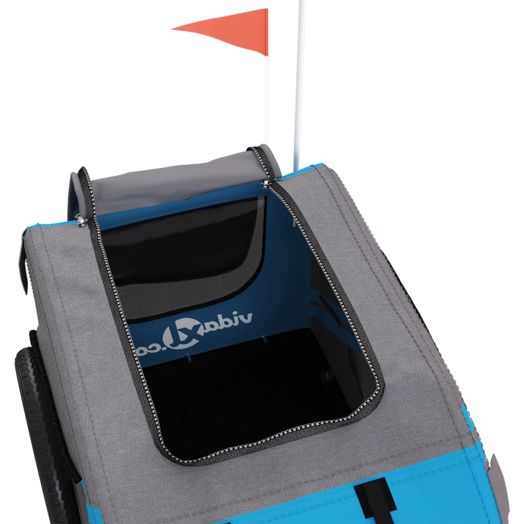 Pet Bike Trailer Blue, Grey Oxford Fabric, Iron, PVC Small Sturdy