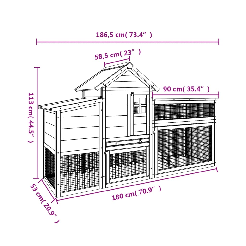 Chicken Coop Grey Solid pine wood, plywood Large Chicken Coop