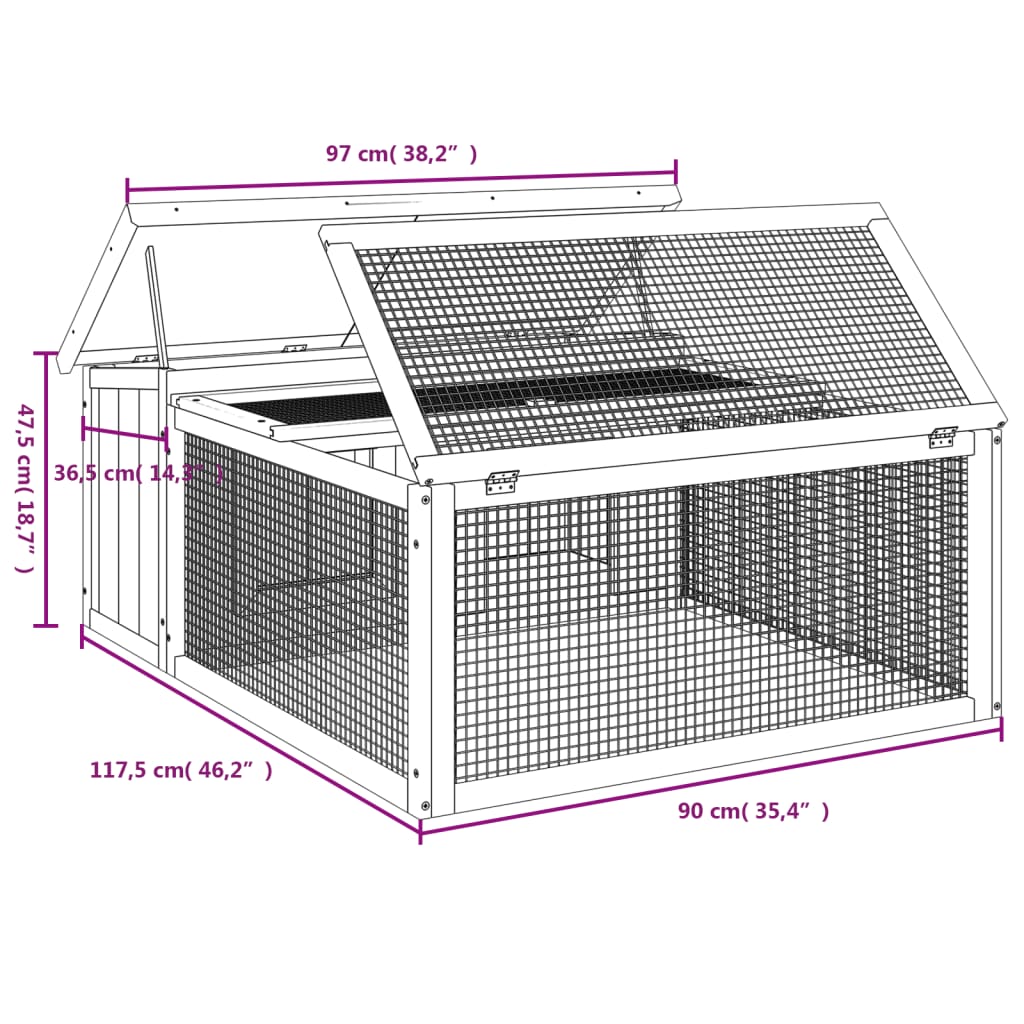 Rabbit Hutch Grey Solid pine wood, plywood, wire mesh