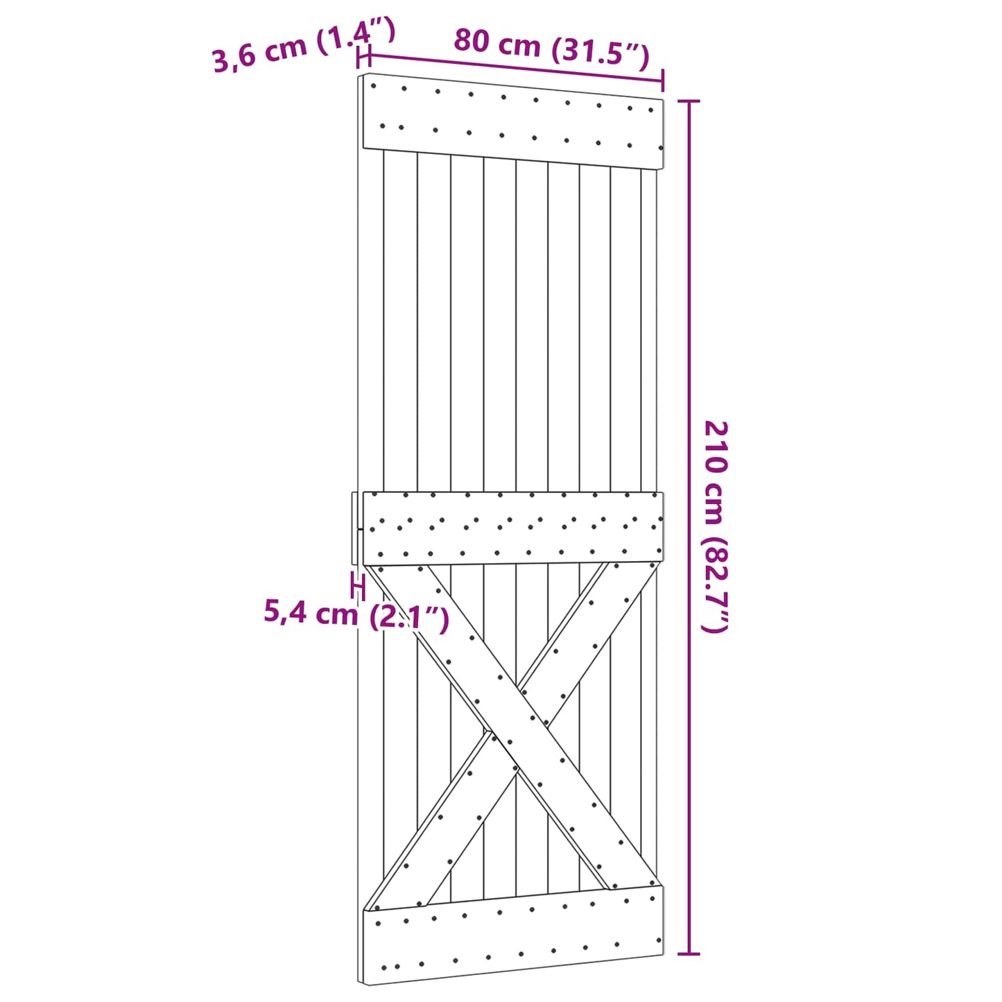 Door NARVIK Natural 31.50 x 82.68 in Solid Pine Wood