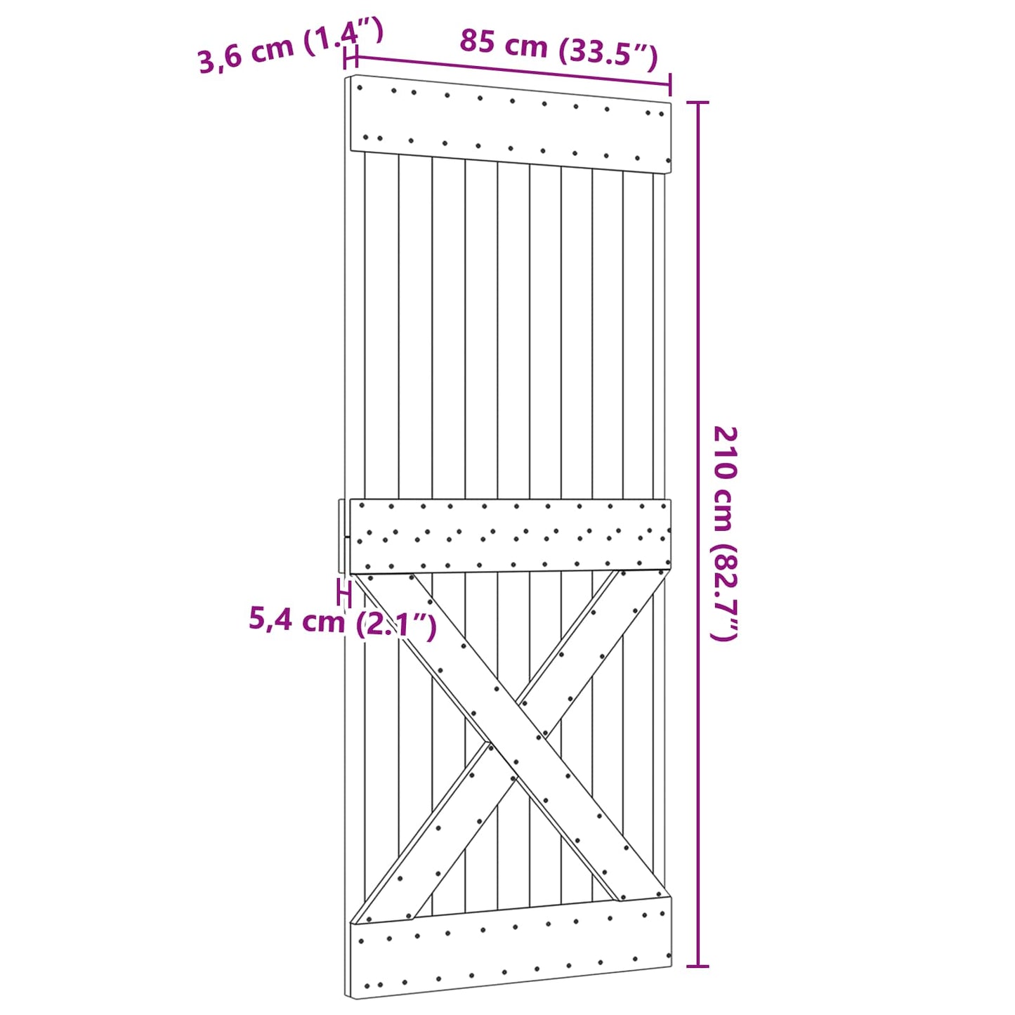 Door NARVIK Natural 33.46 x 82.68 in Solid Pine Wood