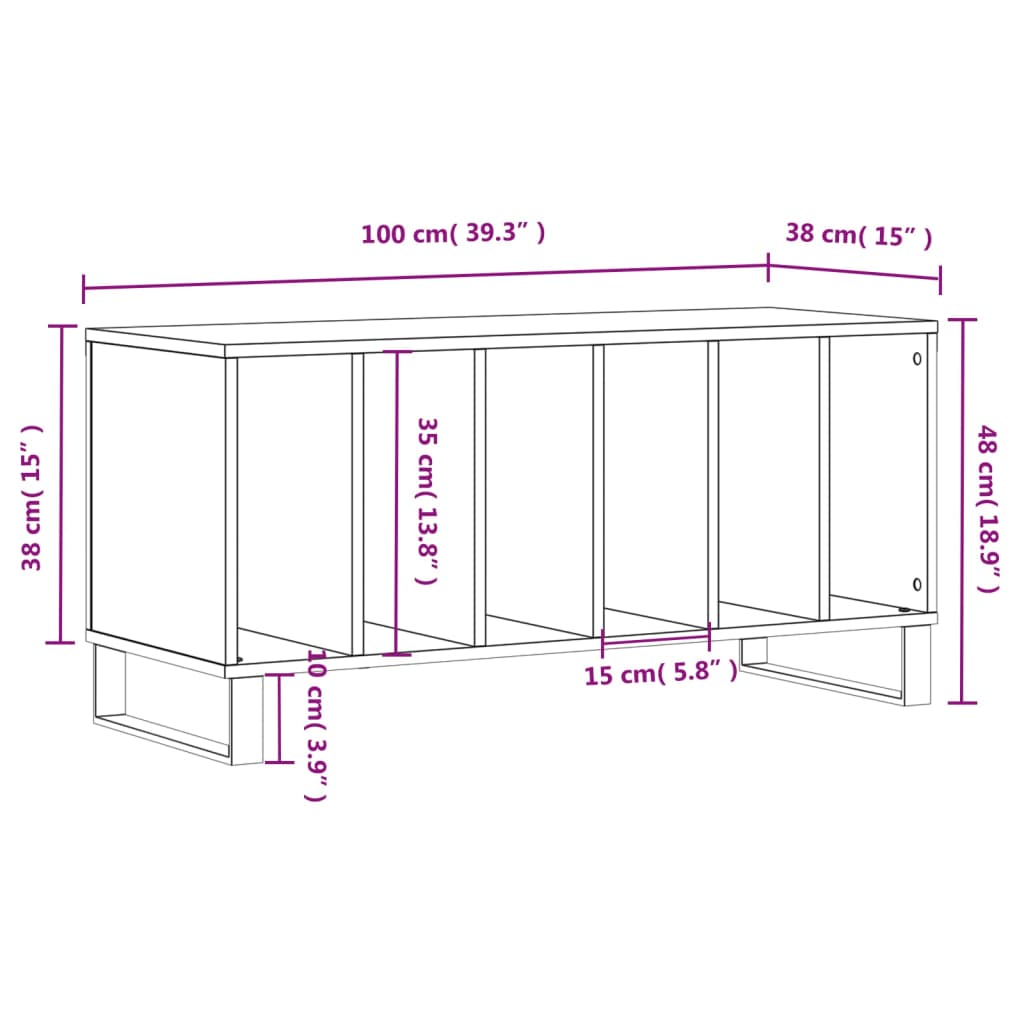 Record Cabinet Concrete Gray 39.4"x15"x18.9" Engineered Wood