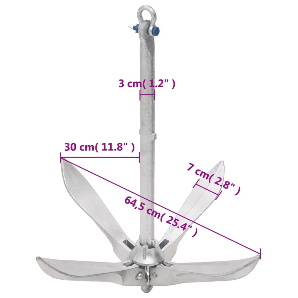 Folding Anchor Silver 26.5 lb Hot Dip Galvanized Cast Iron