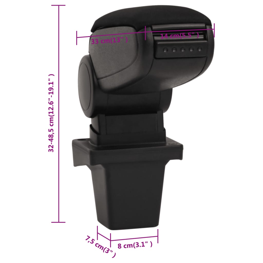 Car Armrest Black 5.5"x13"x(12.6"-19.1") ABS