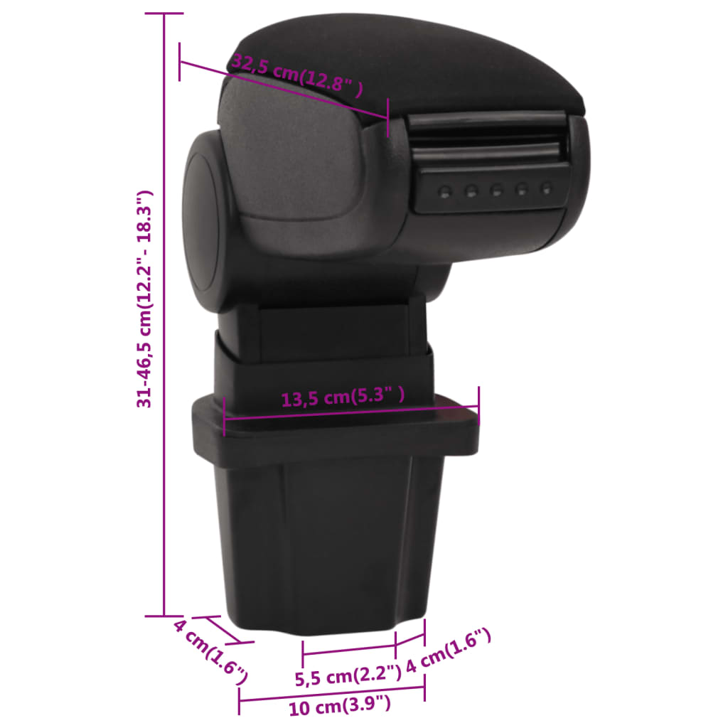 Car Armrest Black 5.3"x12.8"x(12.2"-18.3") ABS