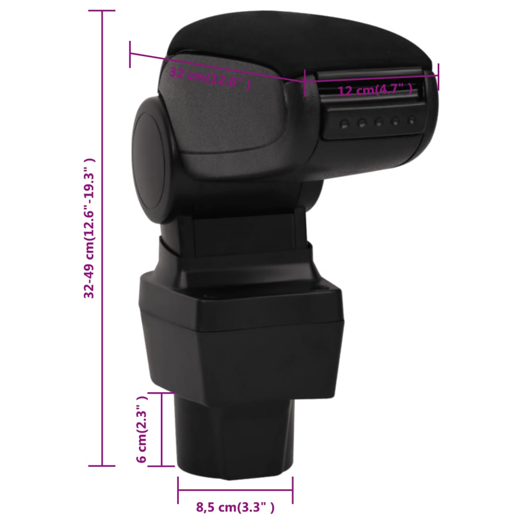Car Armrest Black 4.7"x12.6"x(12.6"-19.3") ABS