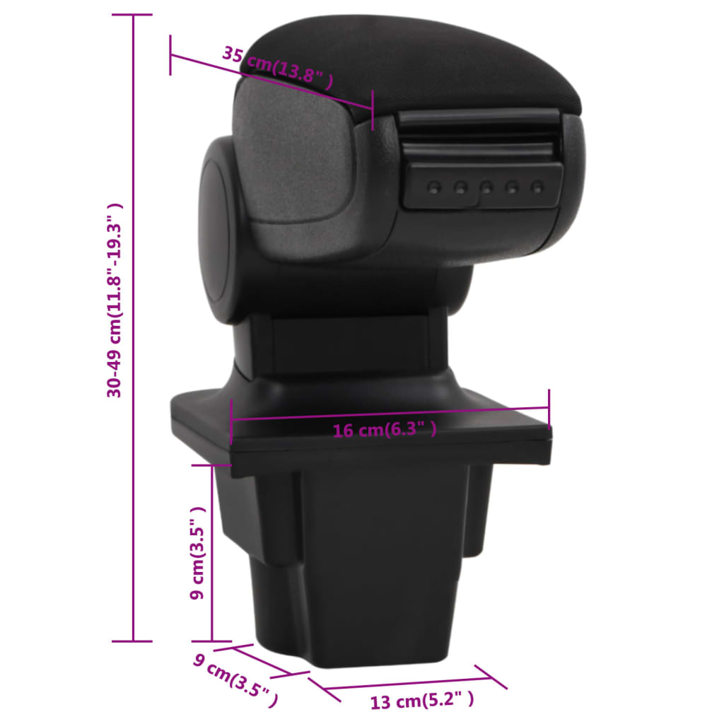 Car Armrest Black 6.3"x13.8"x(11.8"-19.3") ABS