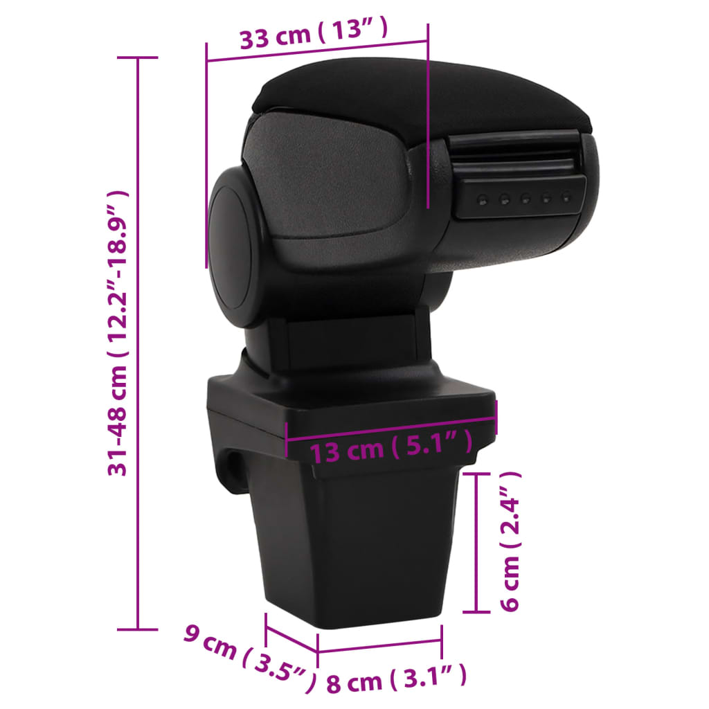 Car Armrest Black 5.1"x13"x(12.2"-18.9") ABS