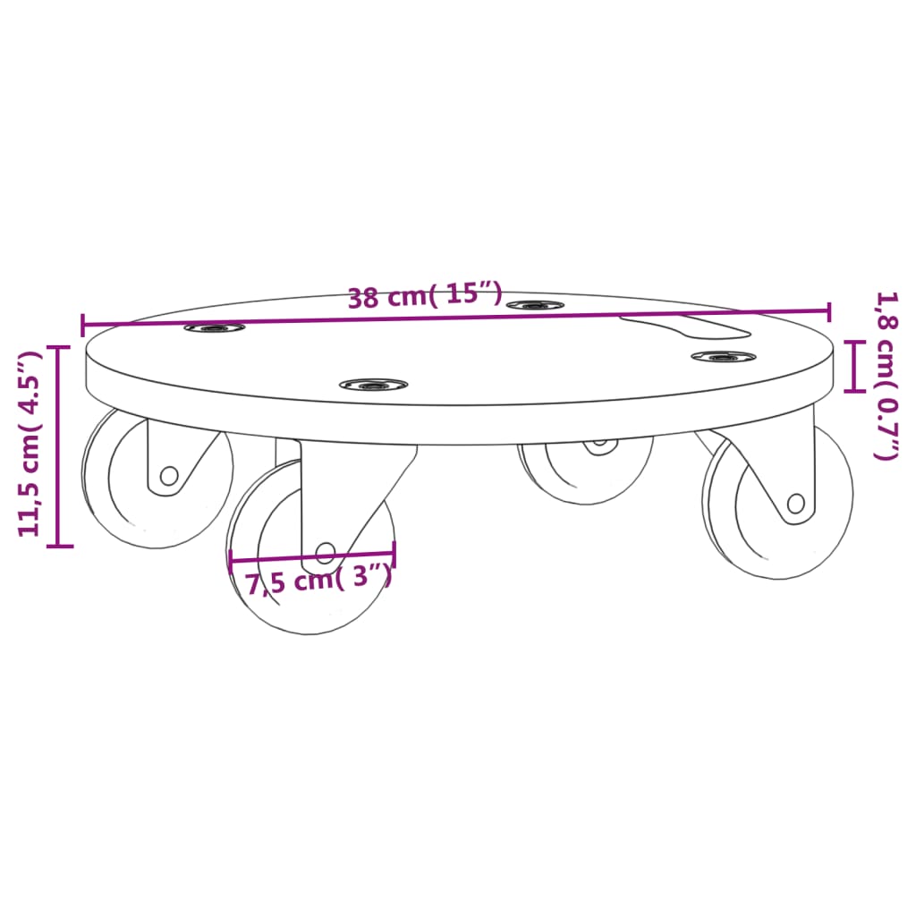 Transport Trolleys 2 pcs Round Ø15"x4.5" 551.2 lb