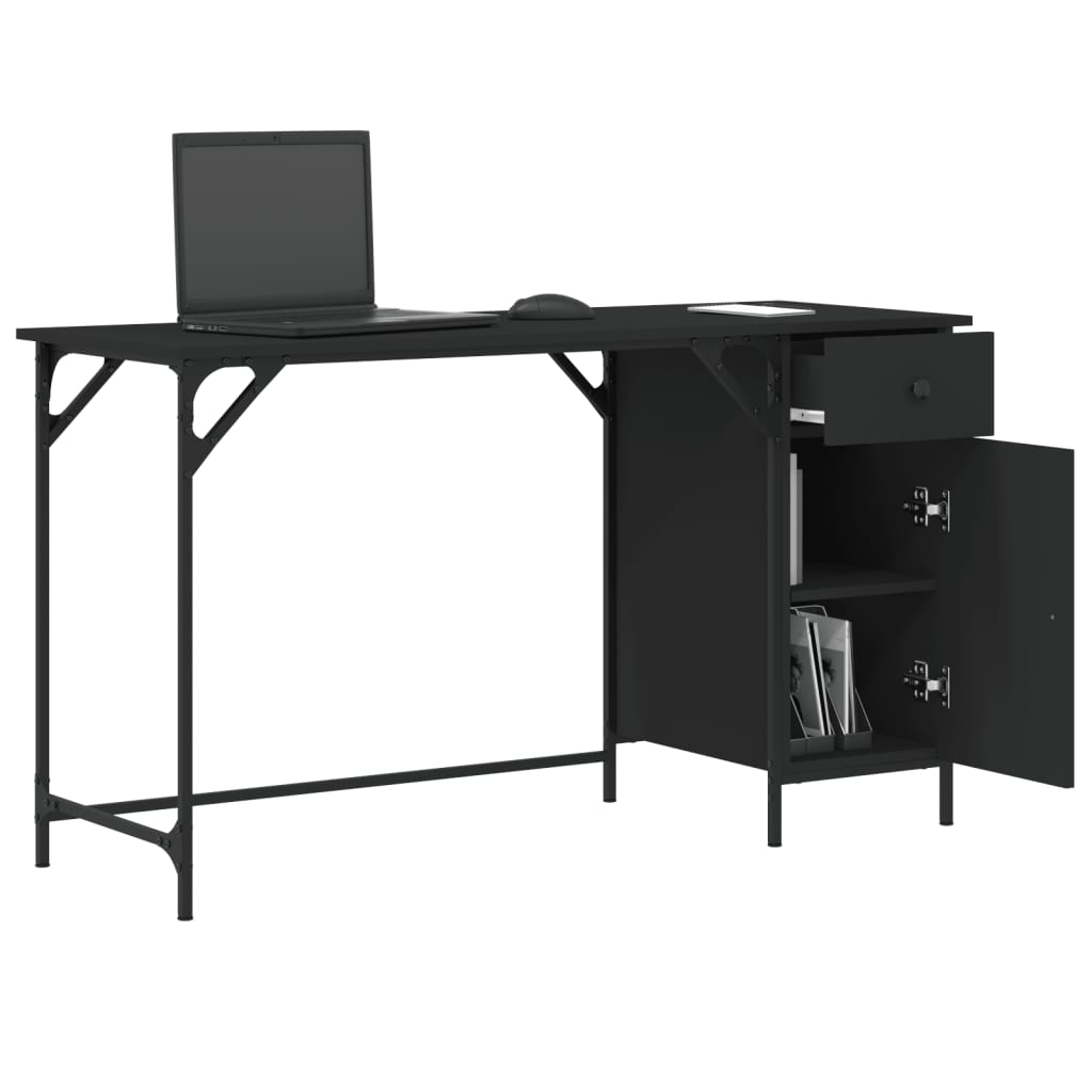 Computer Desk Black Engineered Wood, Metal Medium Computer Desk