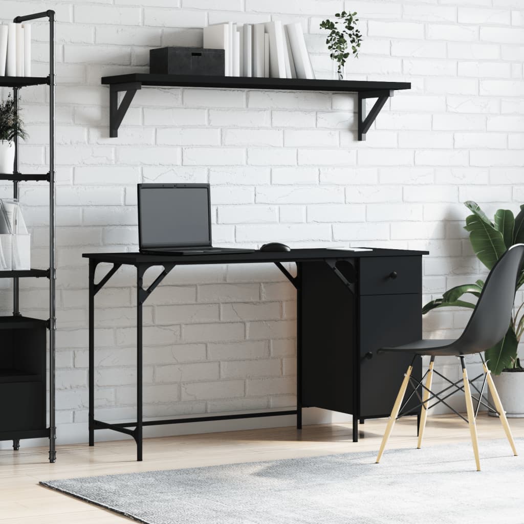 Computer Desk Black Engineered Wood, Metal Medium Computer Desk