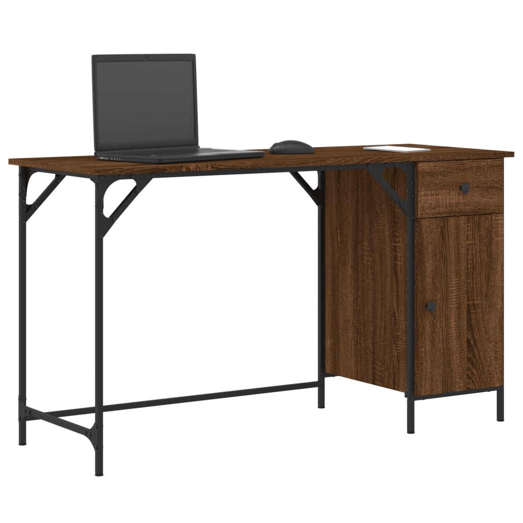 Computer Desk Brown Oak Engineered Wood, Metal Medium