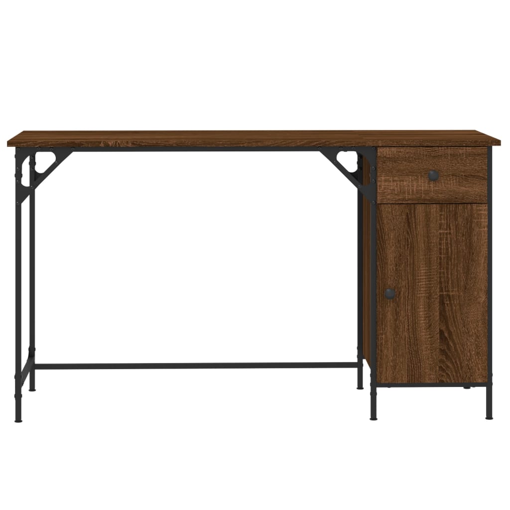 Computer Desk Brown Oak Engineered Wood, Metal Medium